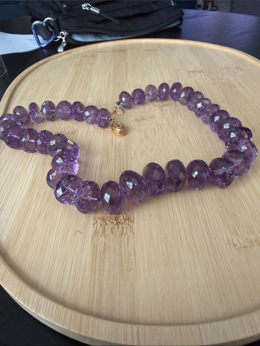 Large natural amethyst bead necklace - 14K gold clasp. Tiffany replica